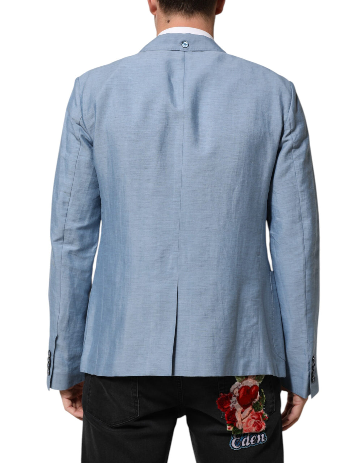 Blazer pour homme en lin bleu clair à double boutonnage de Dolce &amp; Gabbana