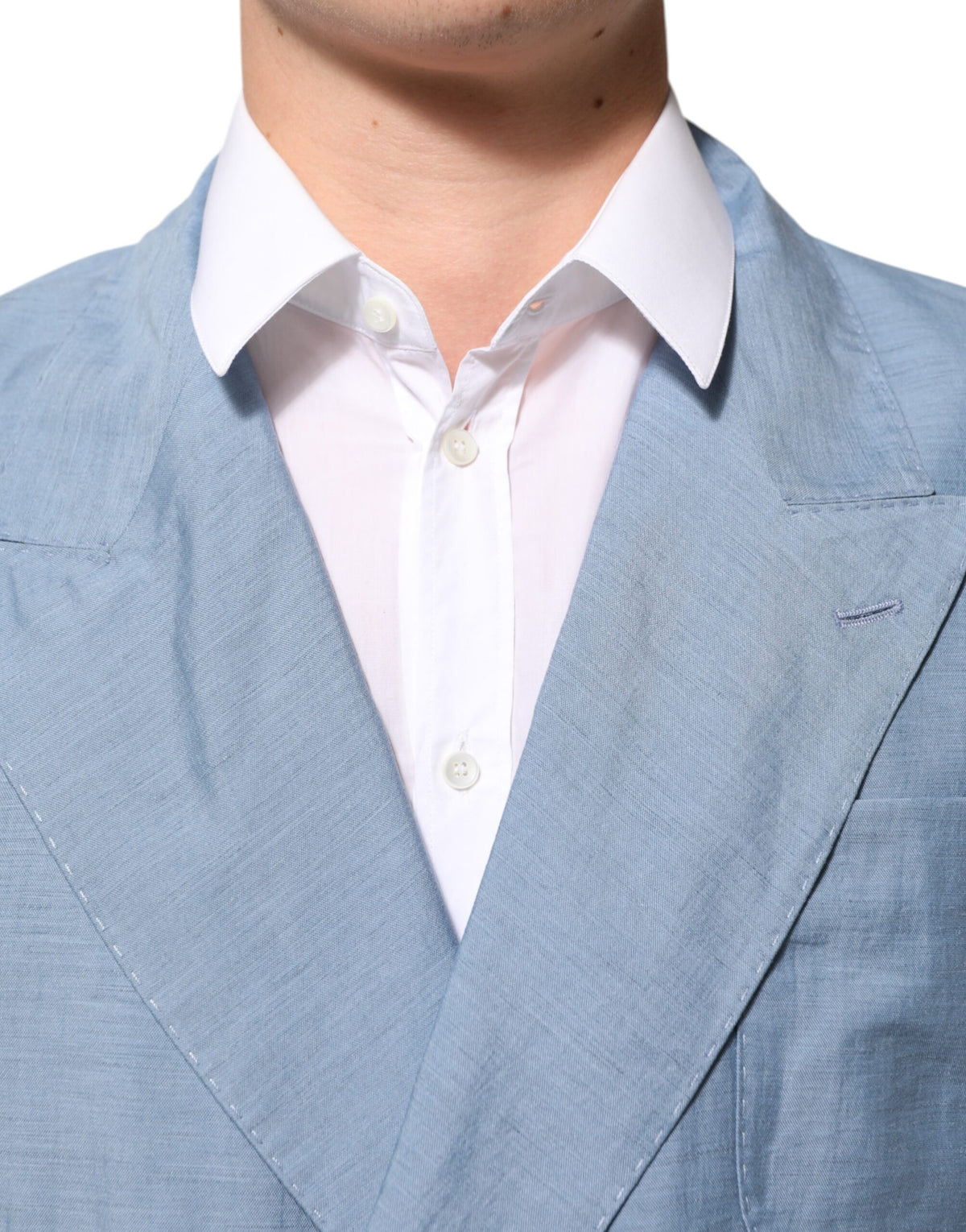 Blazer pour homme en lin bleu clair à double boutonnage de Dolce &amp; Gabbana