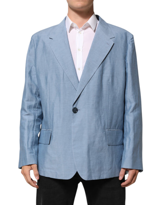 Dolce &amp; Gabbana Lichtblauwe Linnen Dubbelbrestige Heren Blazer