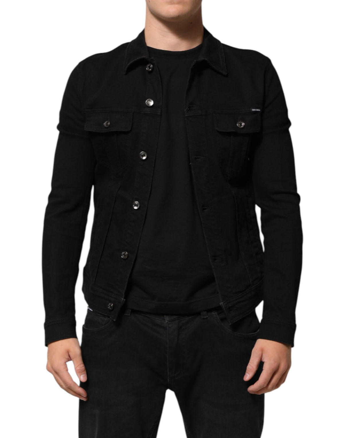 Veste en jean extensible en coton noir à boutons-pression Dolce & Gabbana