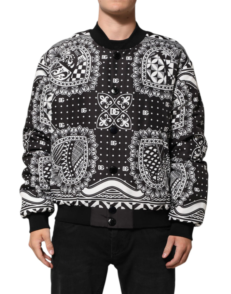 Bomber Jacket Noir et Blanc à Motif Bandana de Dolce & Gabbana