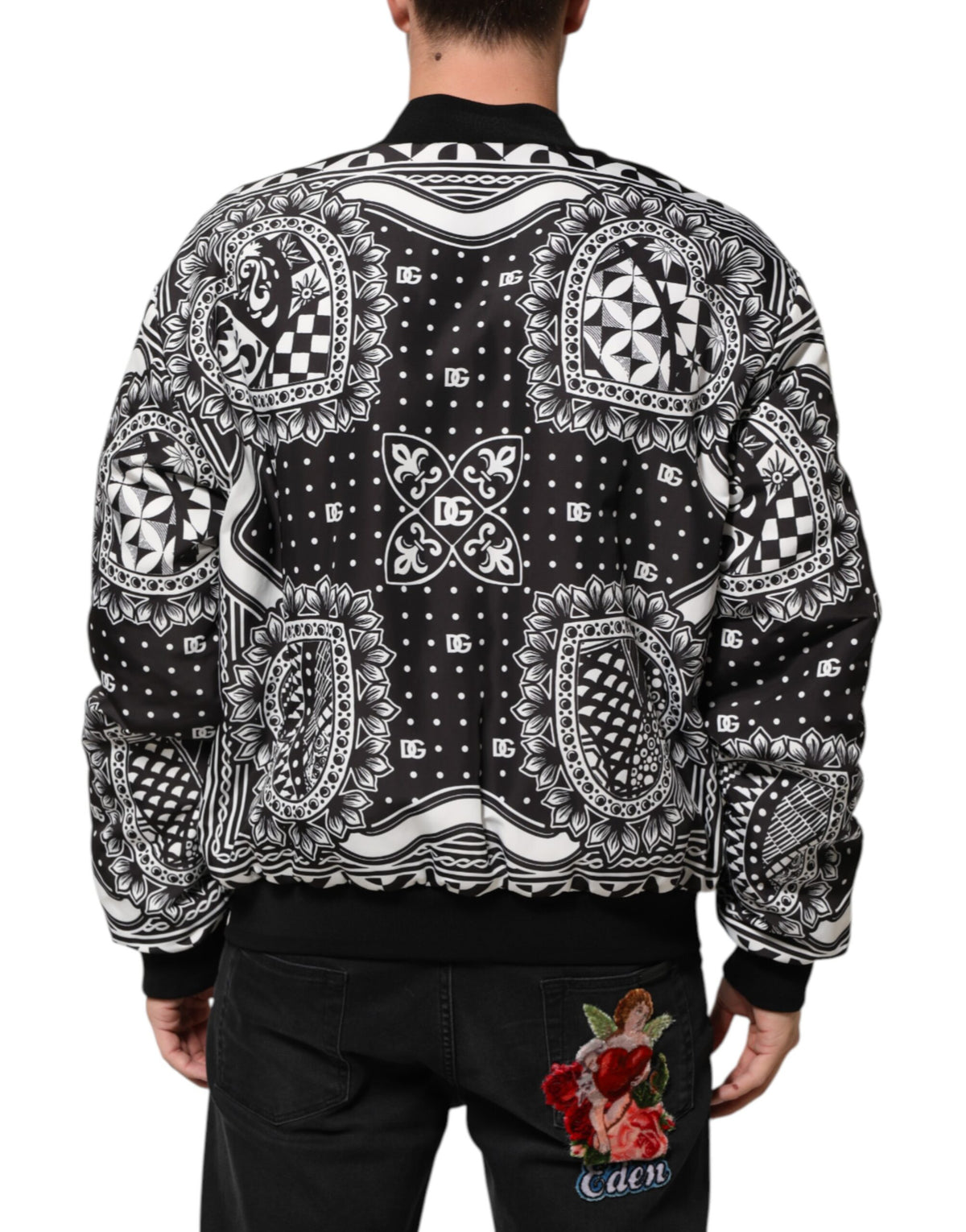 Bomber Jacket Noir et Blanc à Motif Bandana de Dolce & Gabbana