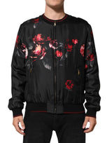 Bomber en soie à motifs floraux rouges et noirs de Dolce & Gabbana