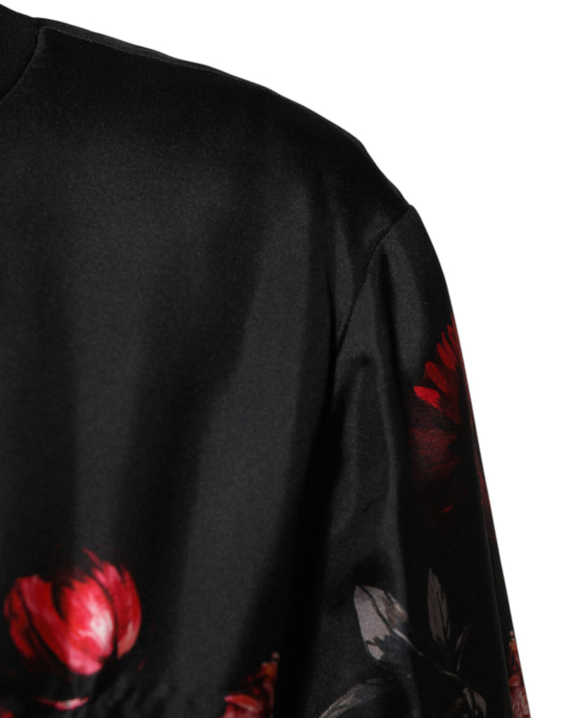 Bomber en soie à motifs floraux rouges et noirs de Dolce & Gabbana