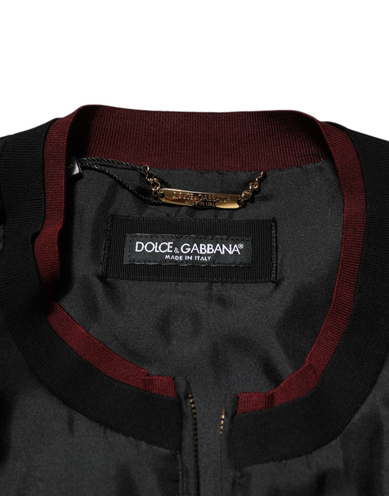 Bomber en soie à motifs floraux rouges et noirs de Dolce & Gabbana