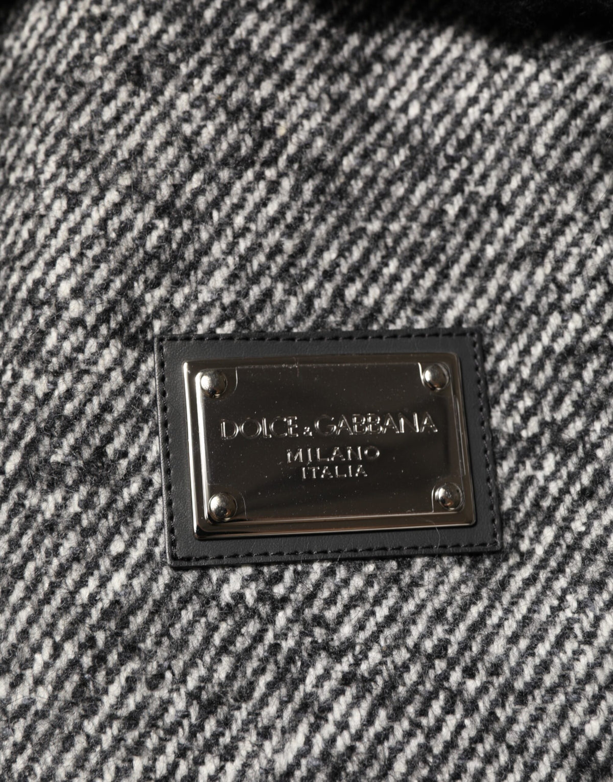 Bomber en laine grise à motif en chevrons avec col en peau de mouton de Dolce & Gabbana