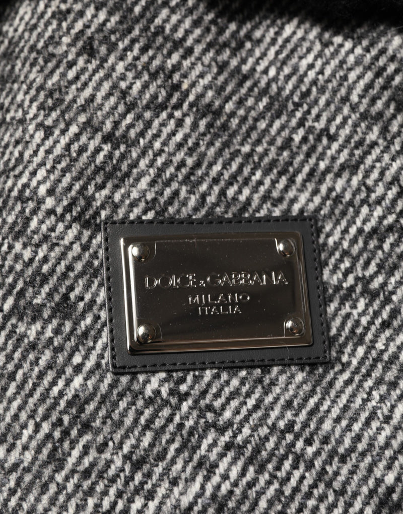 Dolce & Gabbana grijze wollen bomberjas met visgraatpatroon en schapenvachtkraag