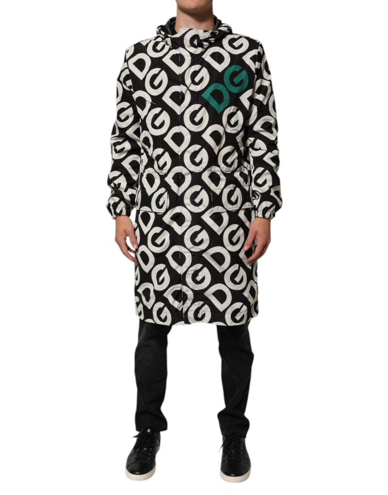 Manteau à capuche pour homme Dolce & Gabbana, noir et blanc, imprimé logo.
