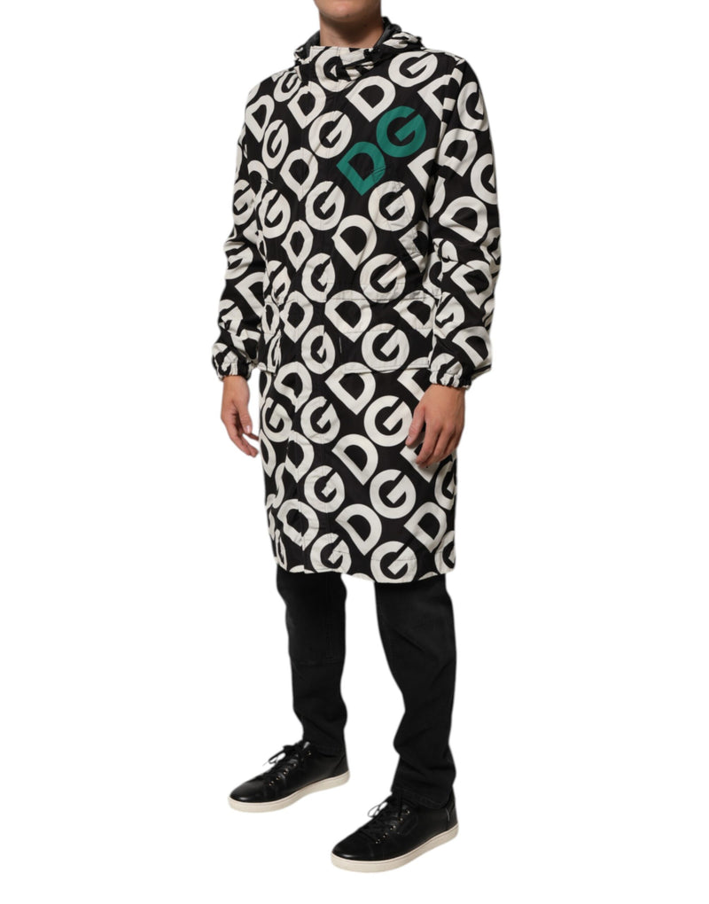 Manteau à capuche pour homme Dolce & Gabbana, noir et blanc, imprimé logo.