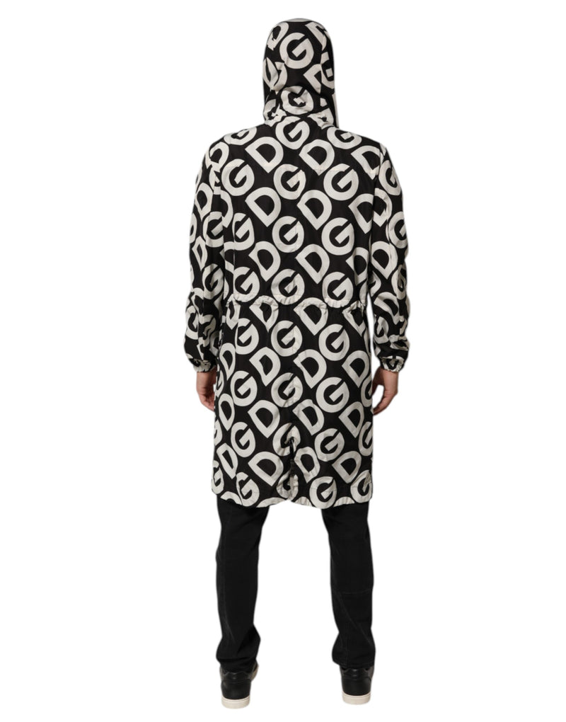 Manteau à capuche pour homme Dolce & Gabbana, noir et blanc, imprimé logo.