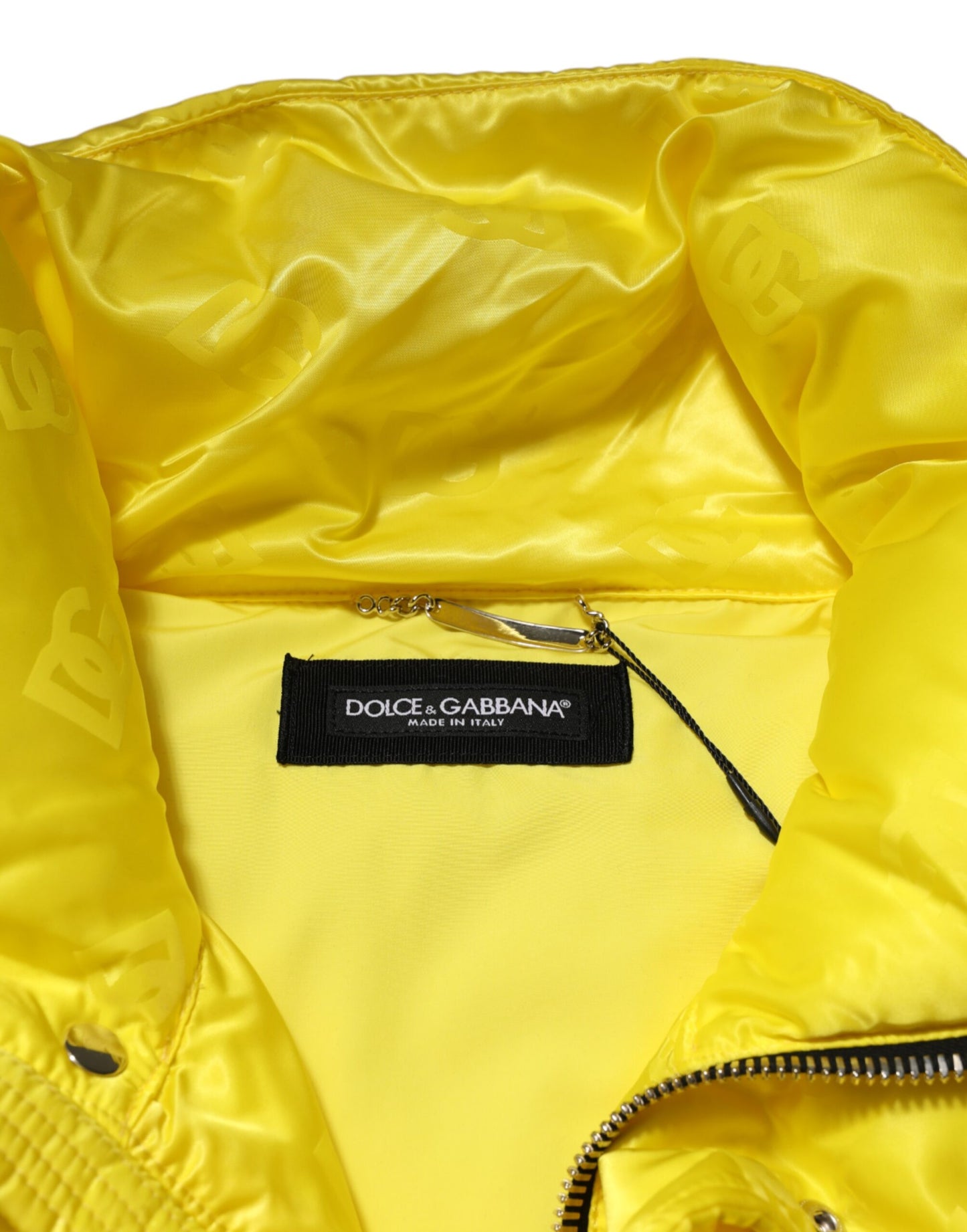 Dolce & Gabbana Yellow Nylon Logo Puffer Bomber Men Jacket