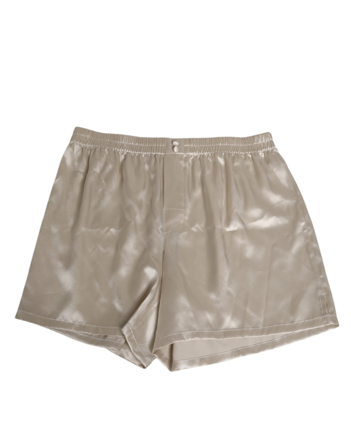 Short de bain boxer en satin de soie beige à taille élastique Dolce &amp; Gabbana pour homme