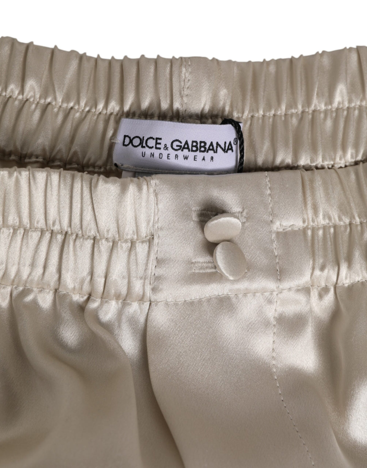 Short de bain boxer en satin de soie beige à taille élastique Dolce &amp; Gabbana pour homme