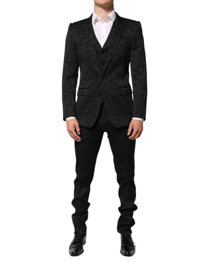 Dolce & Gabbana Black 3 Piece Brocade Jacquard Suit MARTINI