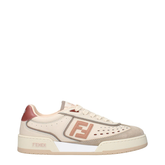 Baskets basses en cuir beige Fendi