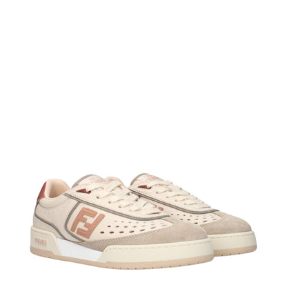 Baskets basses en cuir beige Fendi