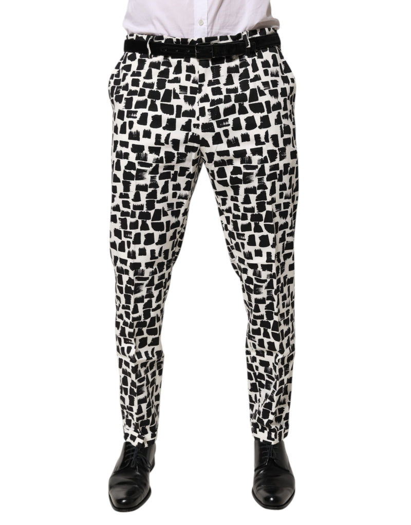 Dolce &amp; Gabbana broek van katoenmix met zwart-wit abstract print