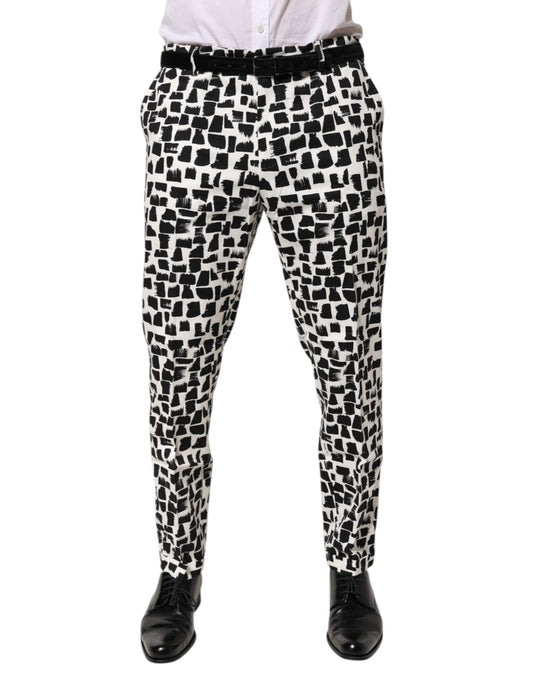 Dolce &amp; Gabbana broek van katoenmix met zwart-wit abstract print