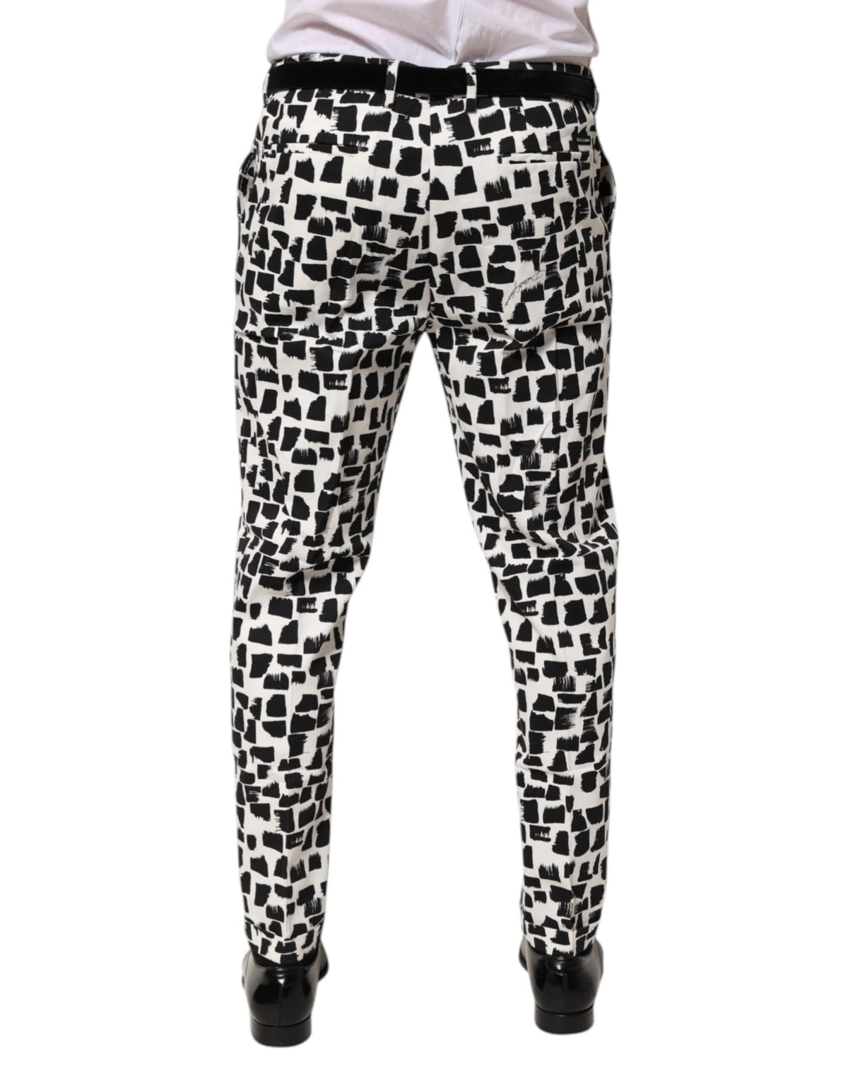 Pantalon en coton mélangé à imprimé abstrait noir et blanc Dolce &amp; Gabbana