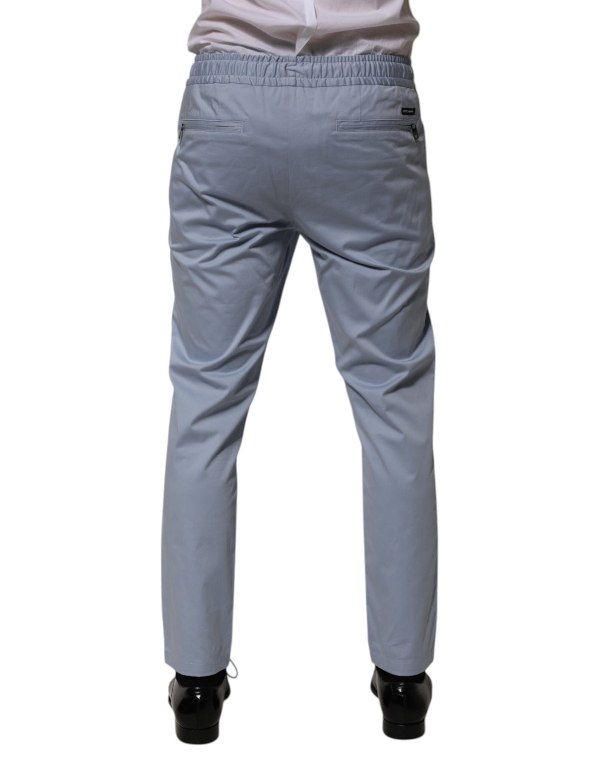 Pantalon homme Dolce &amp; Gabbana en coton bleu clair, taille élastique avec cordon.