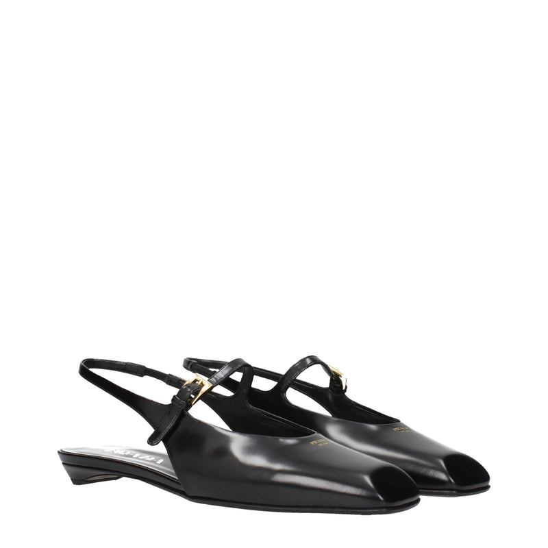Prada Black Leather Flat Sandals - Stylish Women's Footwear
