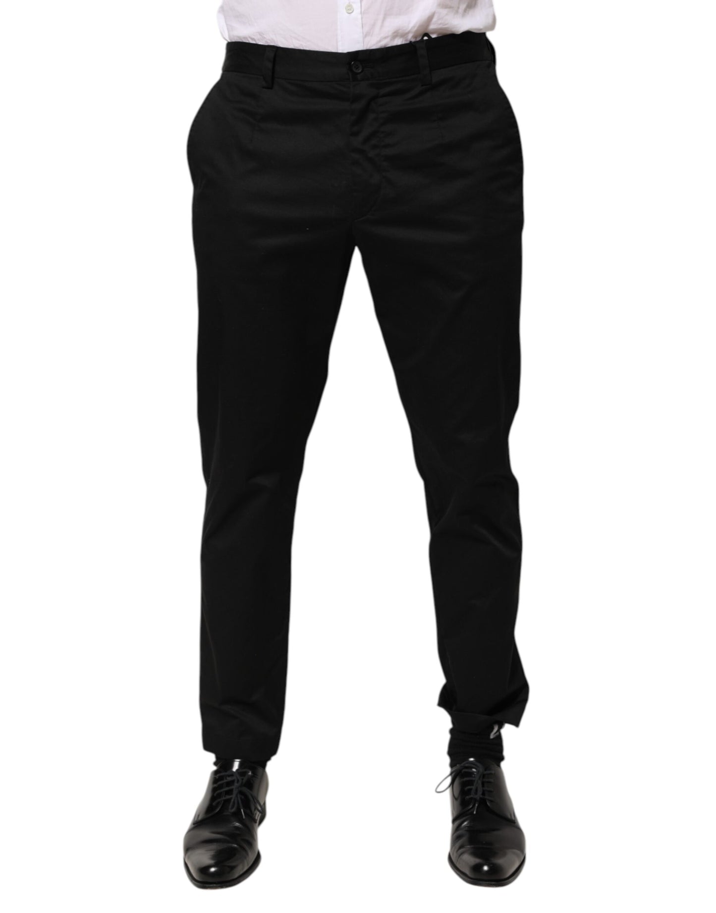 Dolce & Gabbana Black Cotton Tapered Men Formal Trousers Pants