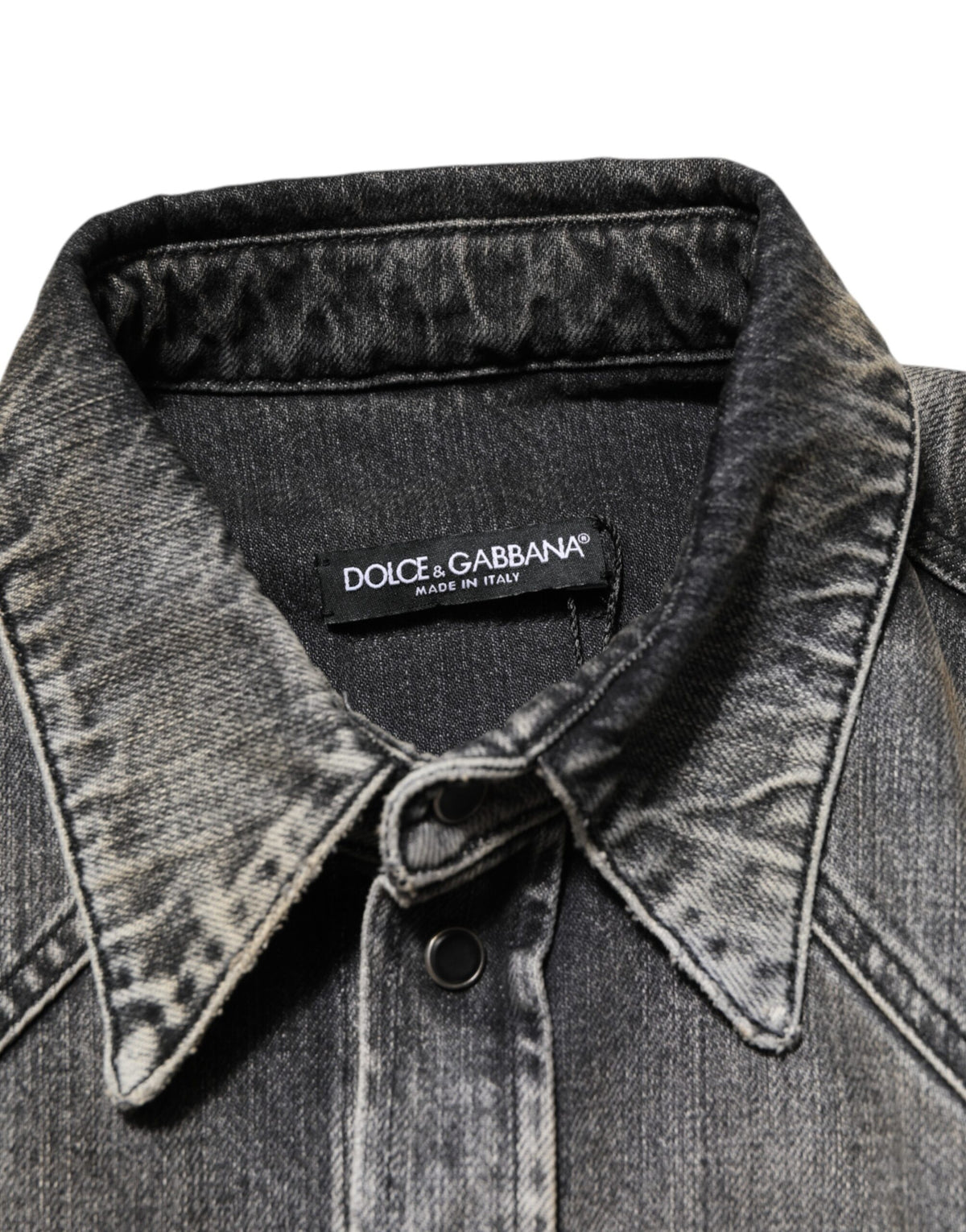 Chemise décontractée à manches longues en coton noir lavé avec boutons-pression de Dolce &amp; Gabbana