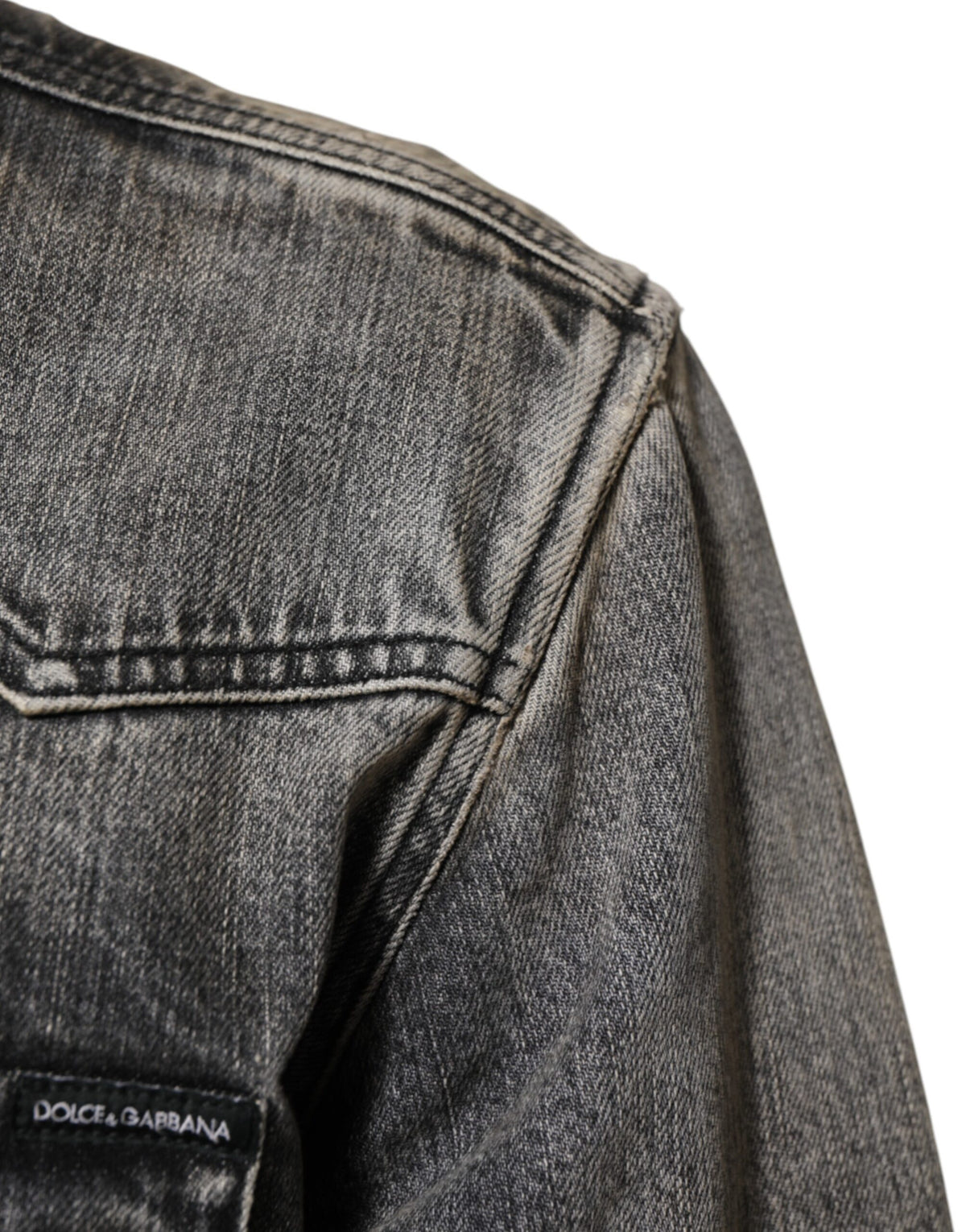 Chemise décontractée à manches longues en coton noir lavé avec boutons-pression de Dolce &amp; Gabbana