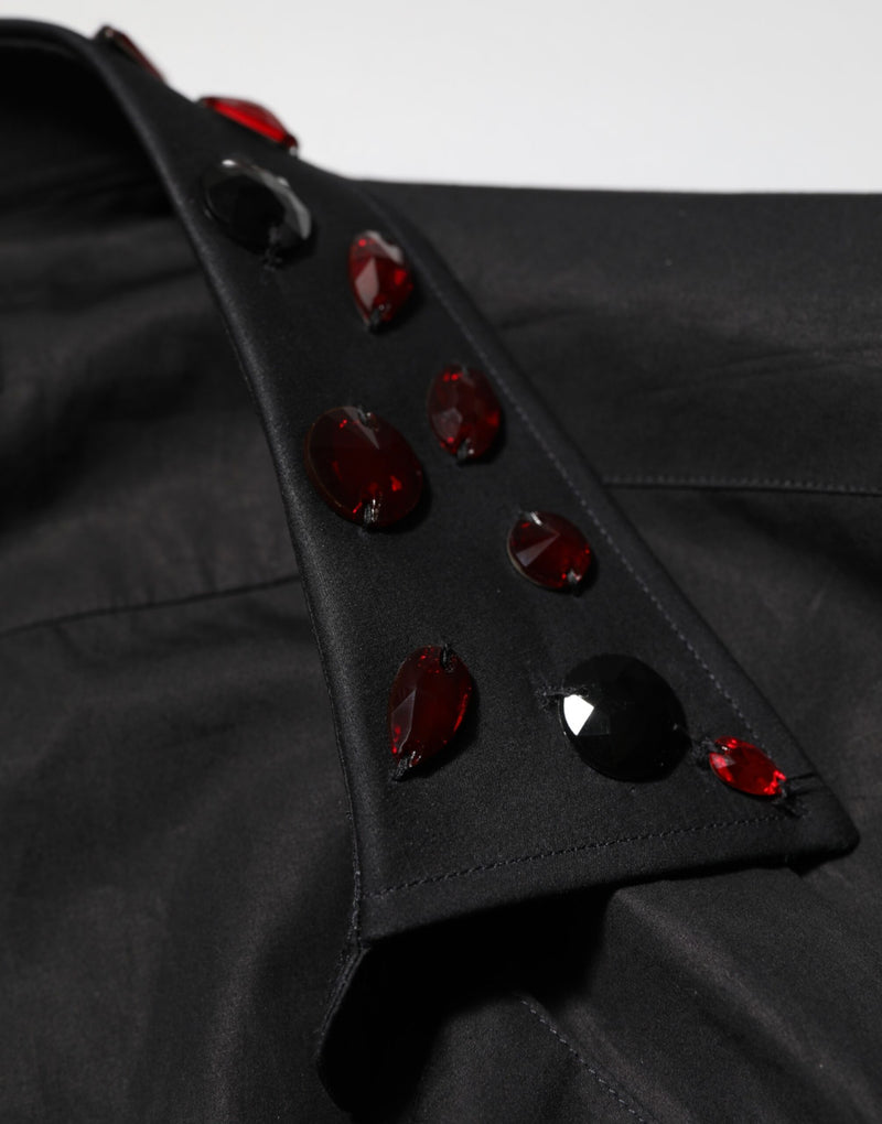 Dolce & Gabbana Black Cotton Embellished Collar Men’s Shirt