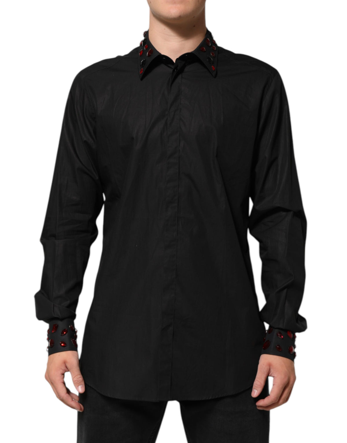 Chemise homme Dolce &amp; Gabbana en coton noir avec col décoré
