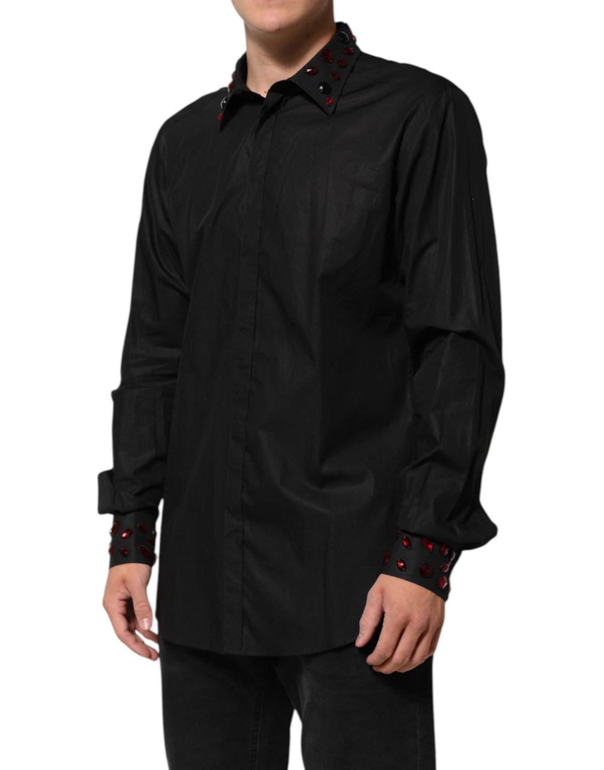 Chemise homme Dolce &amp; Gabbana en coton noir avec col décoré