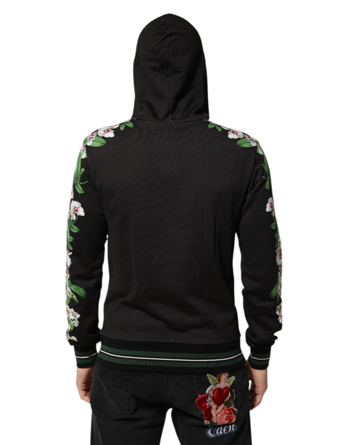 Sweat à capuche Dolce &amp; Gabbana KING avec logo couronne de fleurs d'orchidées noires