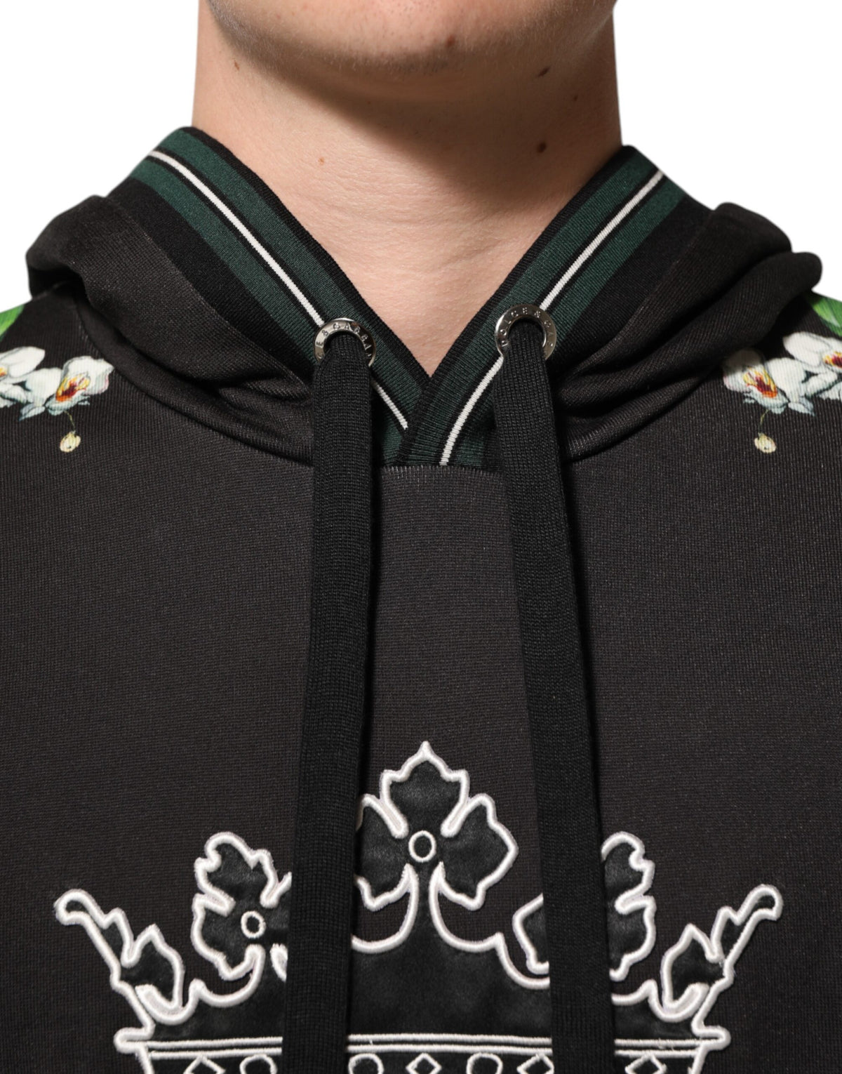 Sweat à capuche Dolce &amp; Gabbana KING avec logo couronne de fleurs d'orchidées noires