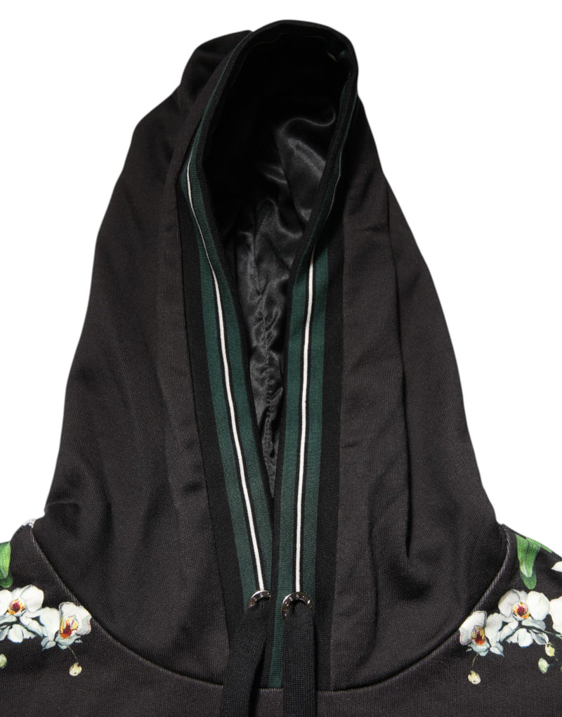 Dolce & Gabbana KING Black Orchid Floral Crown Logo Hoodie Sweater