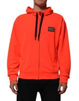 Sweat à capuche en polyester rouge fluorescent avec patch logo Dolce &amp; Gabbana