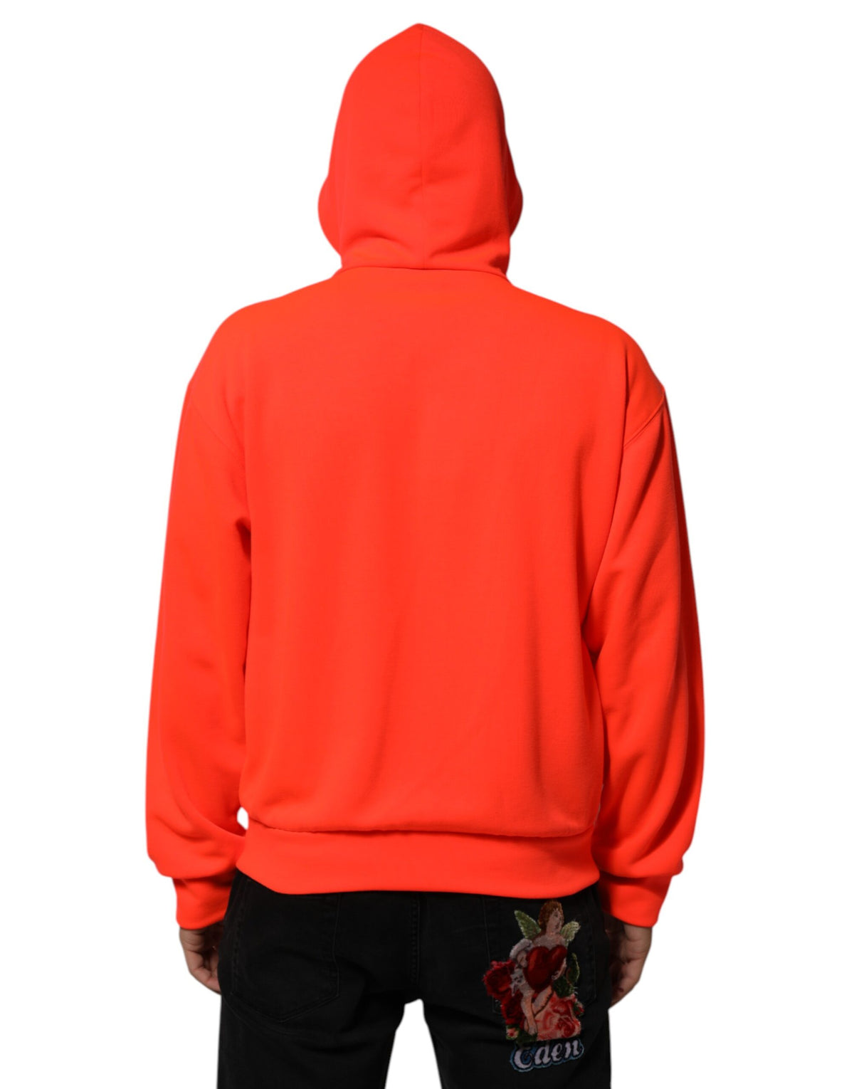 Sweat à capuche en polyester rouge fluorescent avec patch logo Dolce &amp; Gabbana