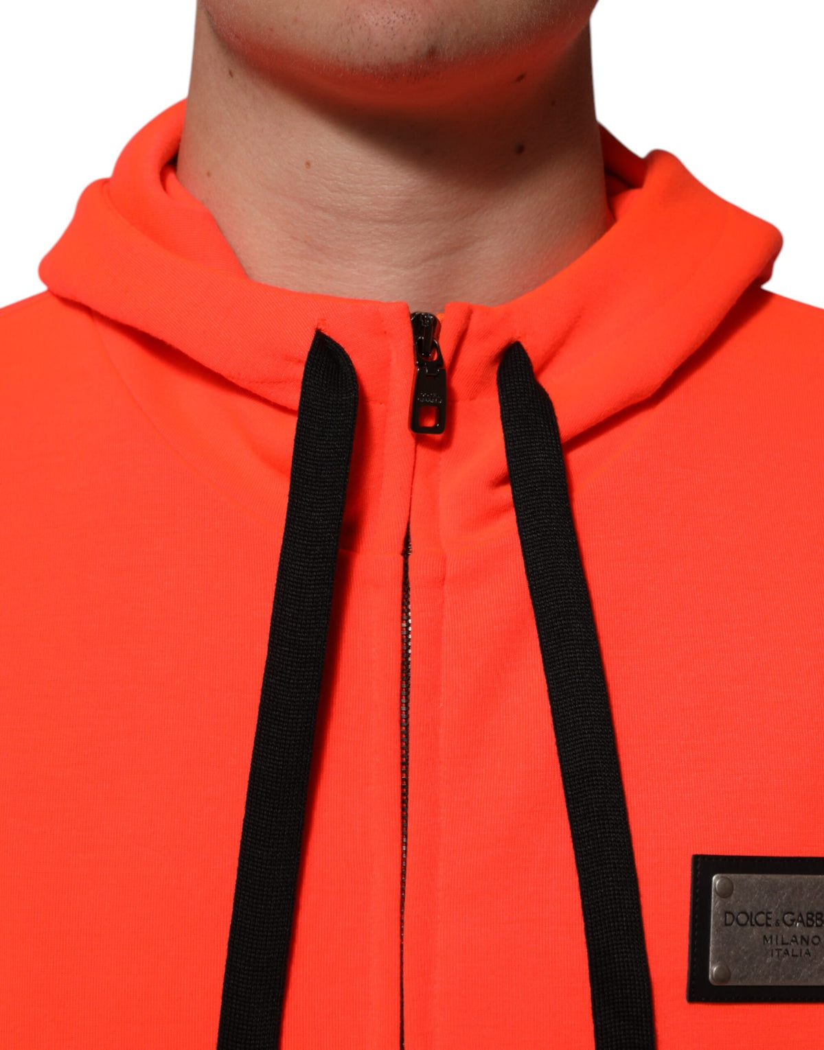 Sweat à capuche en polyester rouge fluorescent avec patch logo Dolce &amp; Gabbana