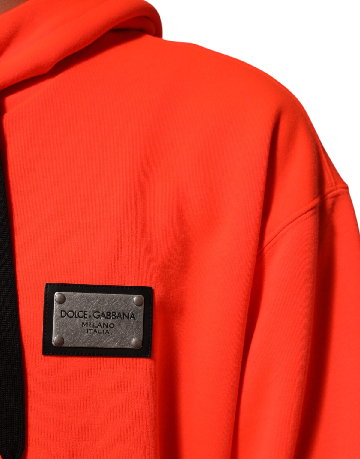 Sweat à capuche en polyester rouge fluorescent avec patch logo Dolce &amp; Gabbana