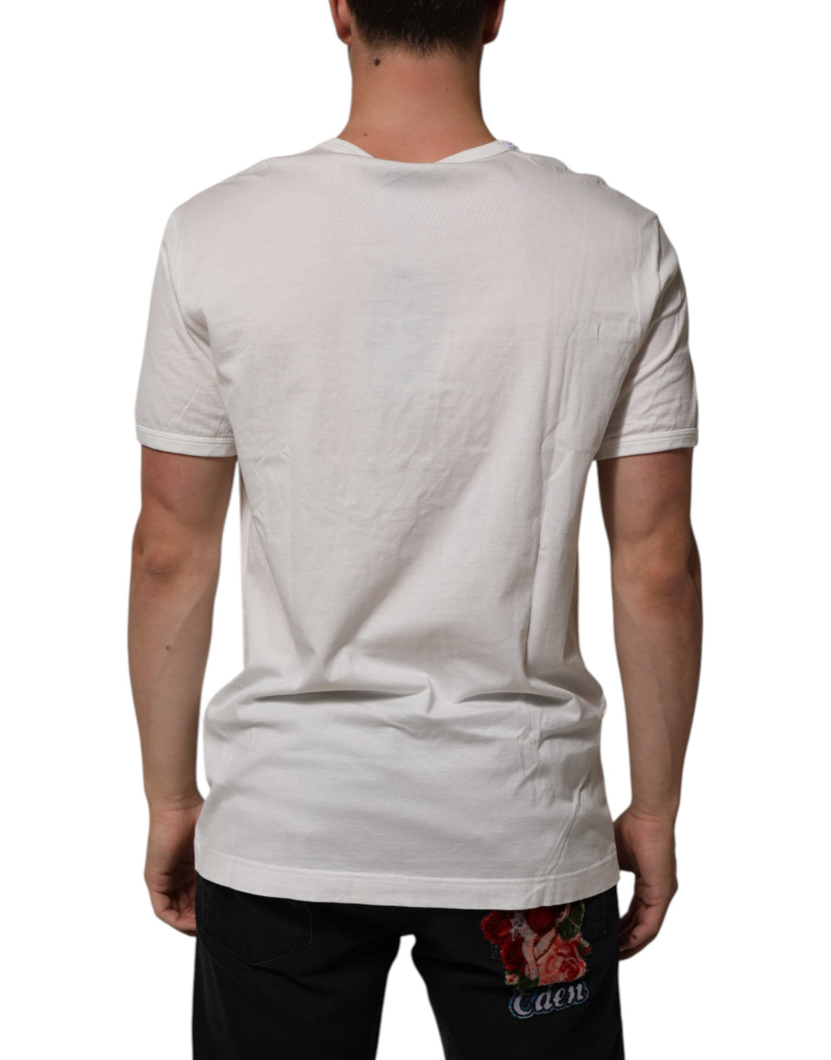 T-shirt homme en coton blanc Dolce &amp; Gabbana avec logo DG en relief.