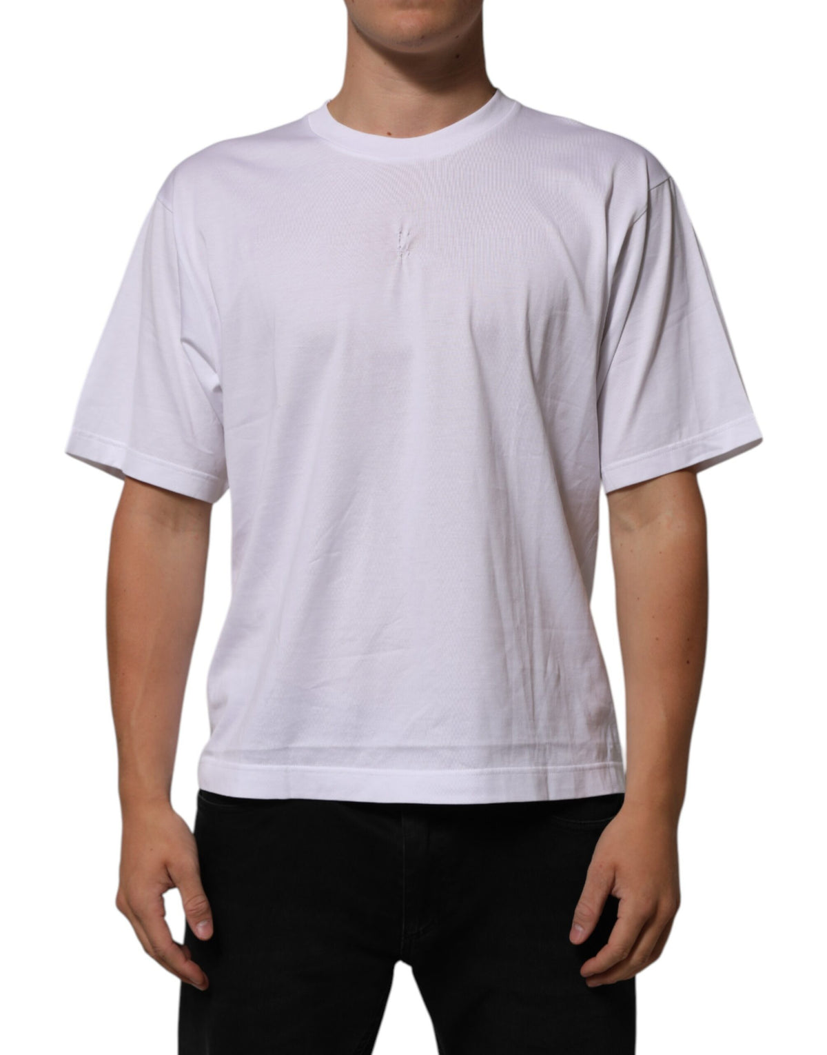T-shirt homme Dolce &amp; Gabbana en coton blanc avec logo et col rond.
