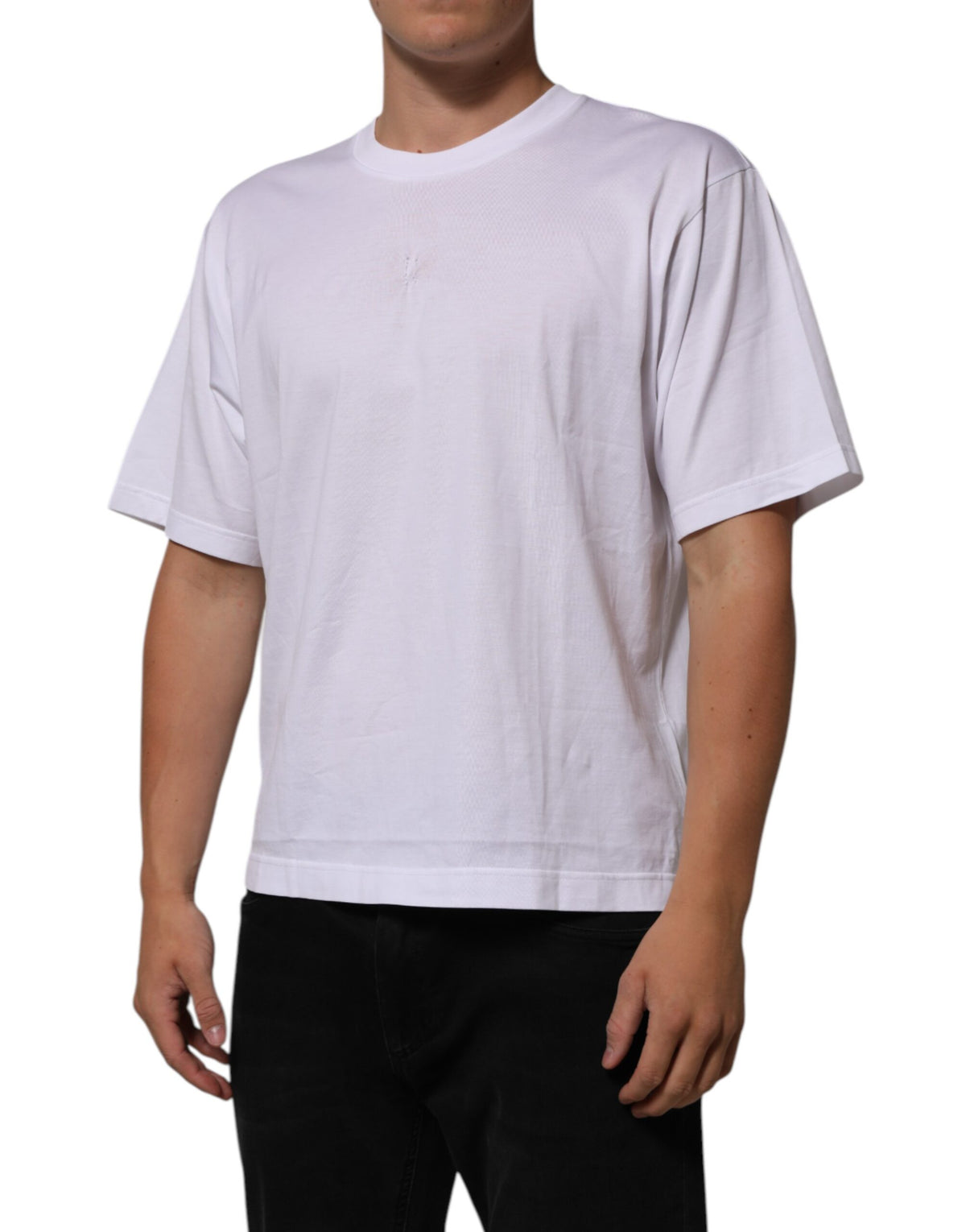 T-shirt homme Dolce &amp; Gabbana en coton blanc avec logo et col rond.