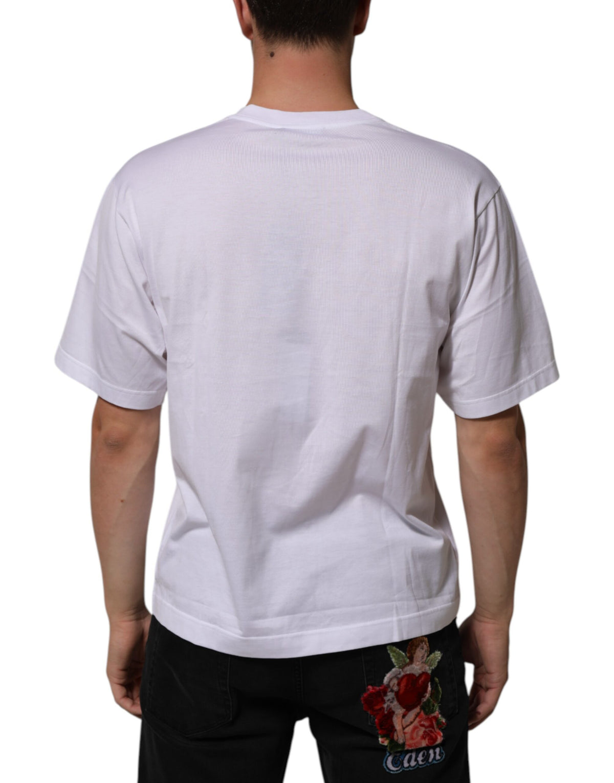 T-shirt homme Dolce &amp; Gabbana en coton blanc avec logo et col rond.