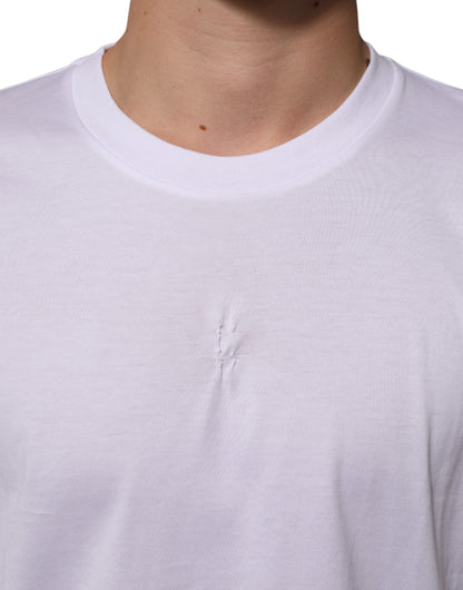 Dolce & Gabbana White Cotton Logo Patch Crew Neck Men T-shirt