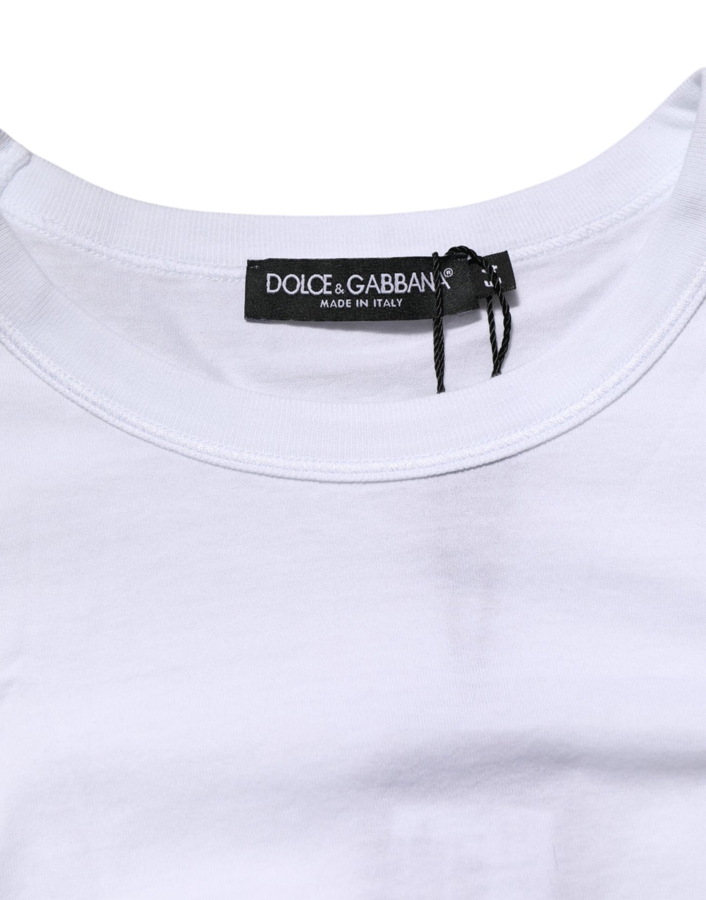 Dolce & Gabbana White Logo Plaque Cotton Crew Neck T-shirt