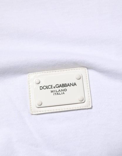 Dolce & Gabbana White Logo Plaque Cotton Crew Neck T-shirt