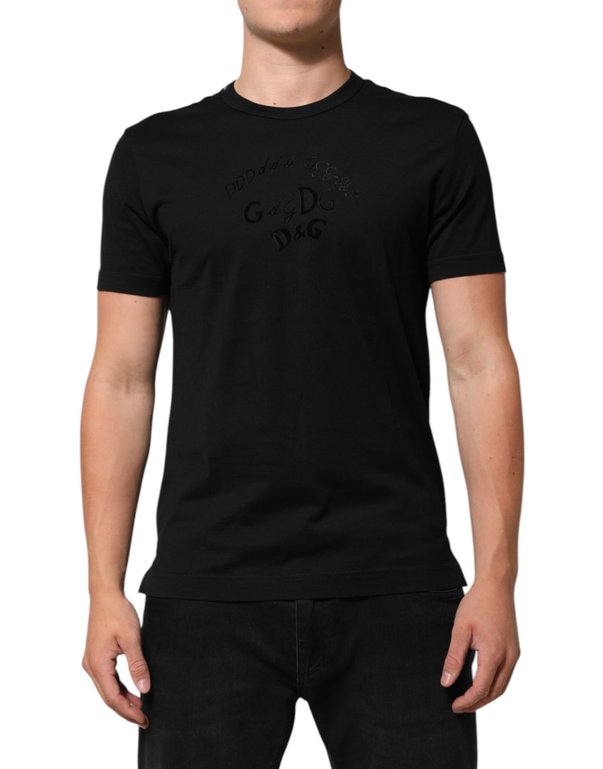 T-shirt homme en velours noir en coton avec imprimé du logo Dolce &amp; Gabbana