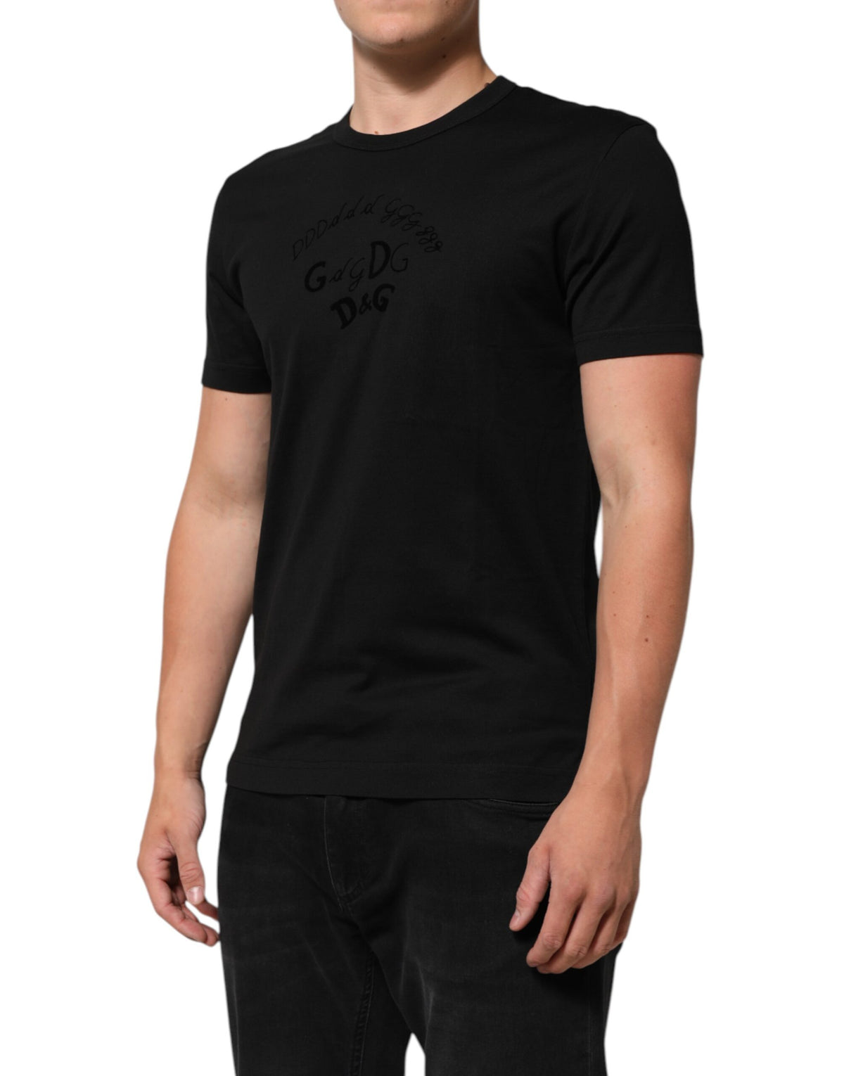T-shirt homme en velours noir en coton avec imprimé du logo Dolce &amp; Gabbana