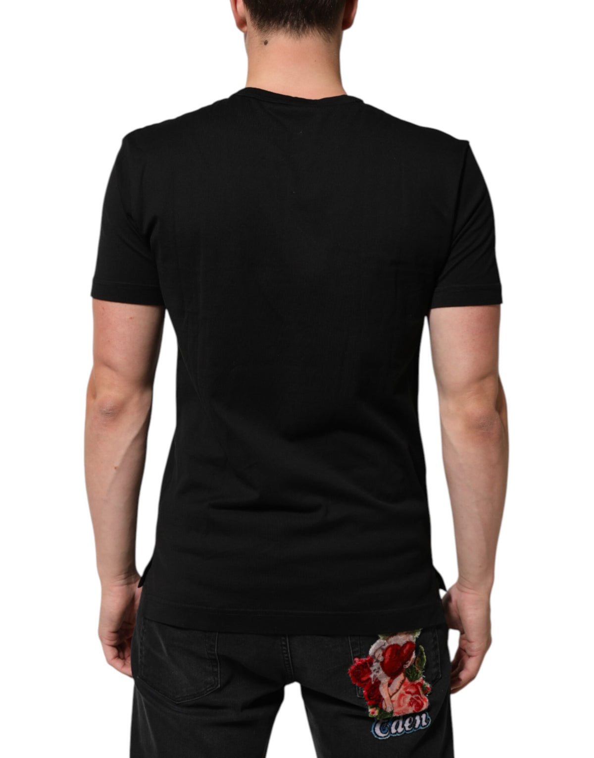 T-shirt homme en velours noir en coton avec imprimé du logo Dolce &amp; Gabbana