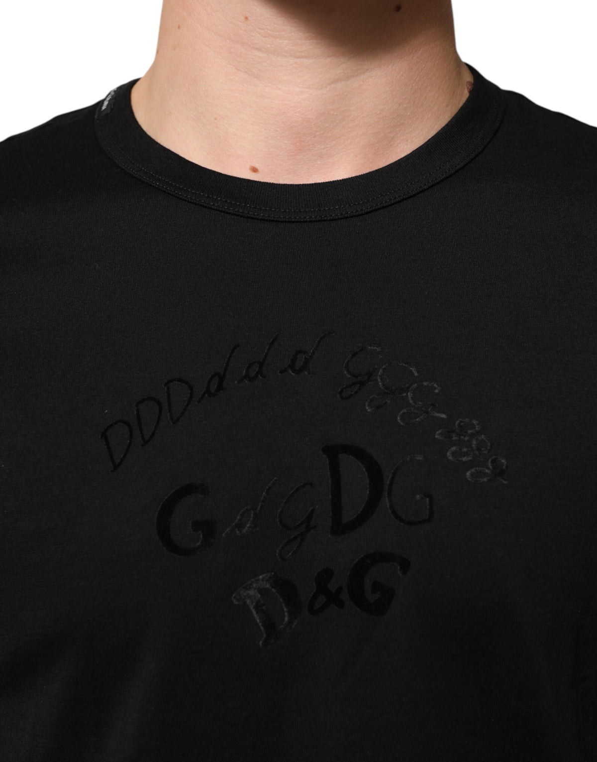 T-shirt homme en velours noir en coton avec imprimé du logo Dolce &amp; Gabbana