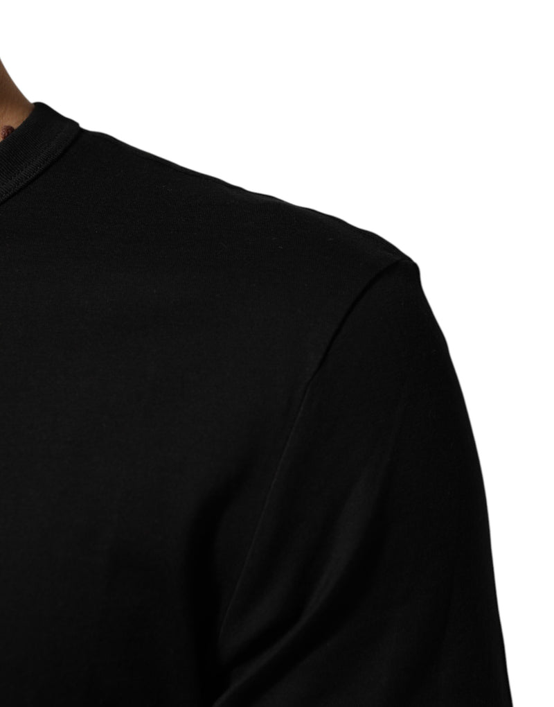 Dolce & Gabbana Black Cotton Velvet Logo Print Men T-shirt